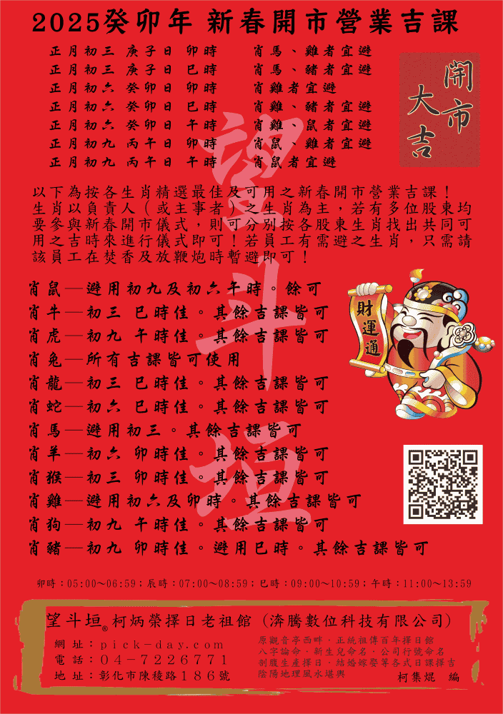 2025 乙巳年 新春開市營業求財吉課 (望斗垣® 柯集焜)